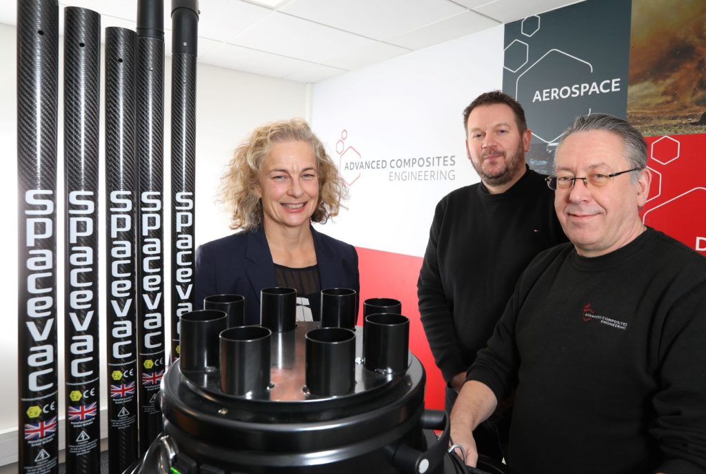 (from left) Jane Siddle of NEL Fund Managers with Anthony Wilson and Don Robinson of Advanced Composites Engineering